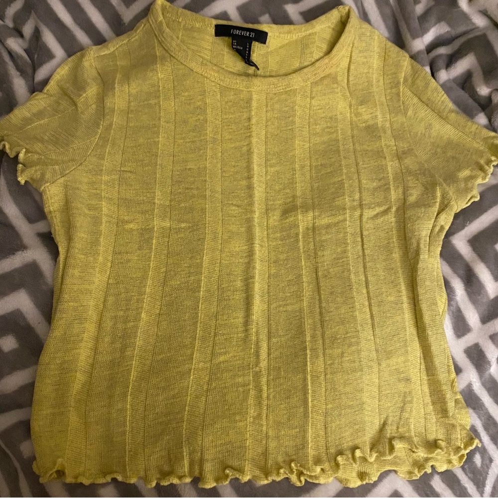 Forever 21 Juniors L Lettuce Hem Ribbed Crop Top